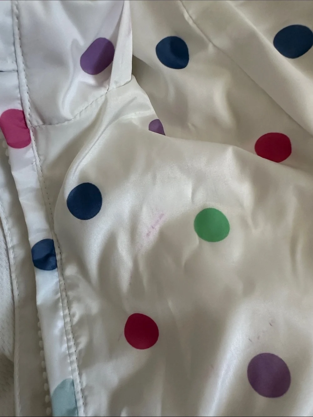Gap 3T White Kids' Hooded Rain Jacket with Multicolor Polka Dots